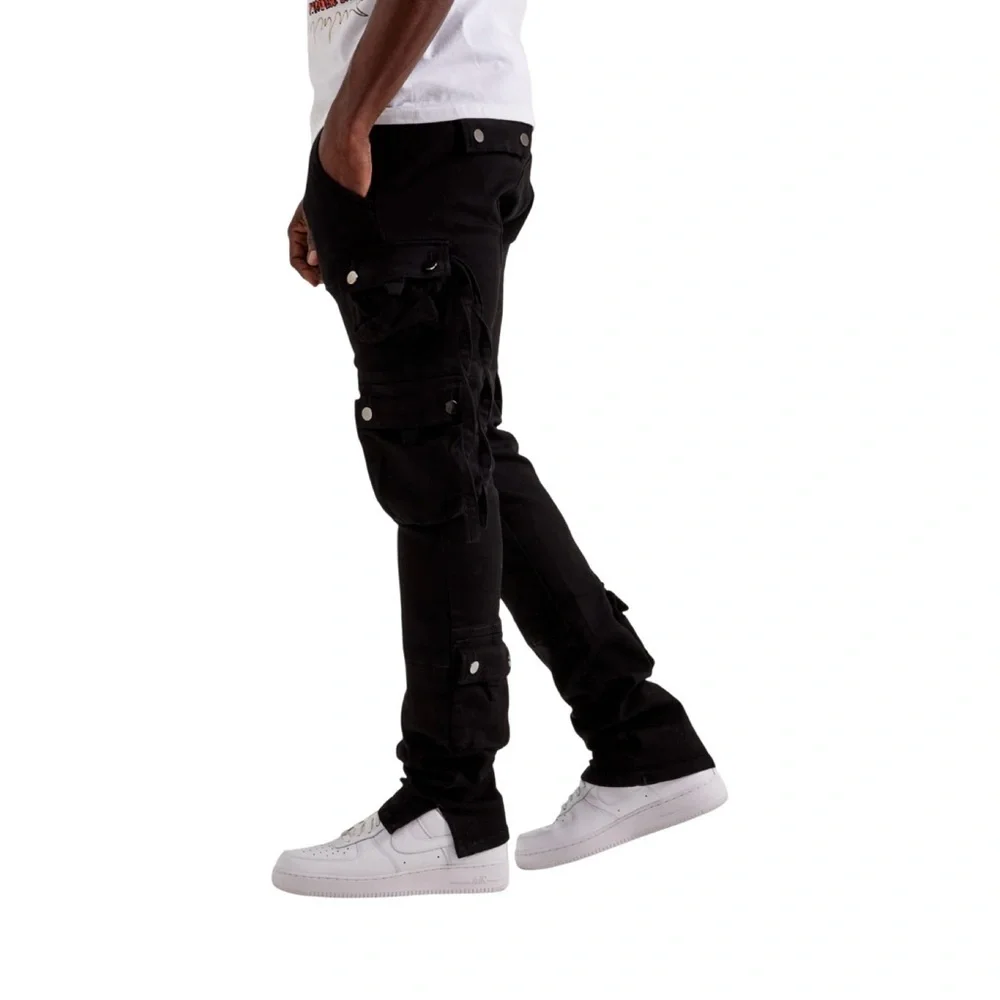 MNML Men's Button Fly Cargo Straight Black Denim Jeans NWT Size 31